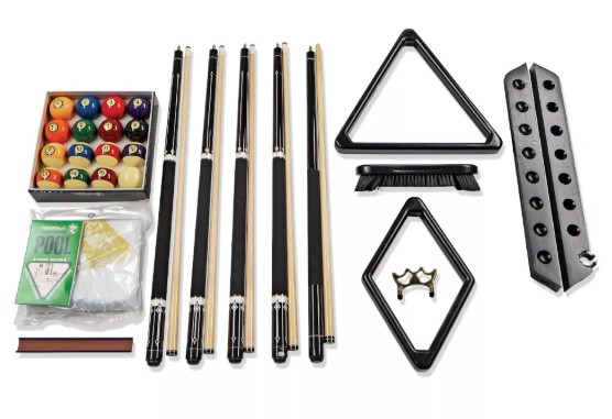 Cues, balls and table accessories